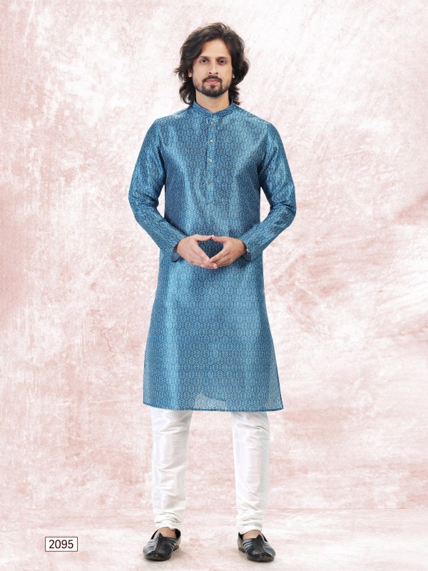 Jaquard Banarasi Silk Readymade Kurta in Blue Color 