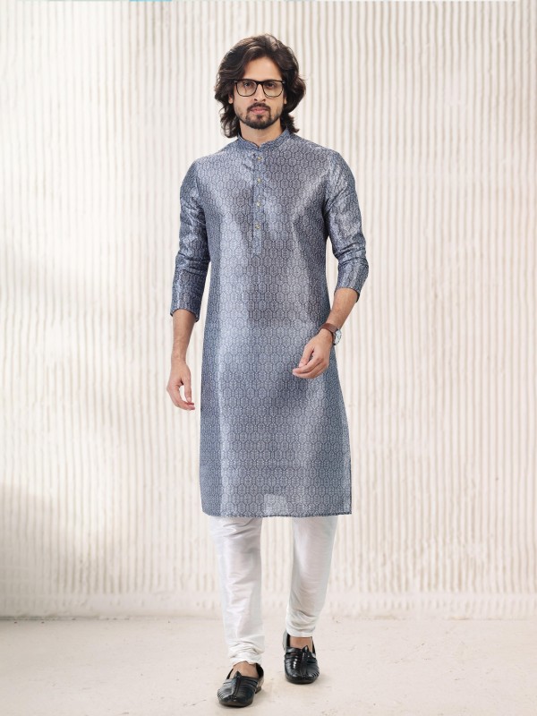 Jaquard Banarasi Silk Readymade Kurta in Grey Color 