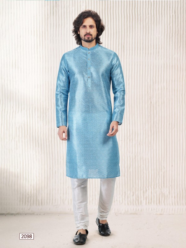 Jaquard Banarasi Silk Readymade Kurta in Blue Color 