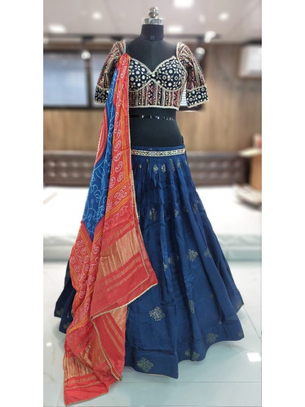 Pure  Silk Party Wear  Lehenga in Blue Color With Embroidery  work