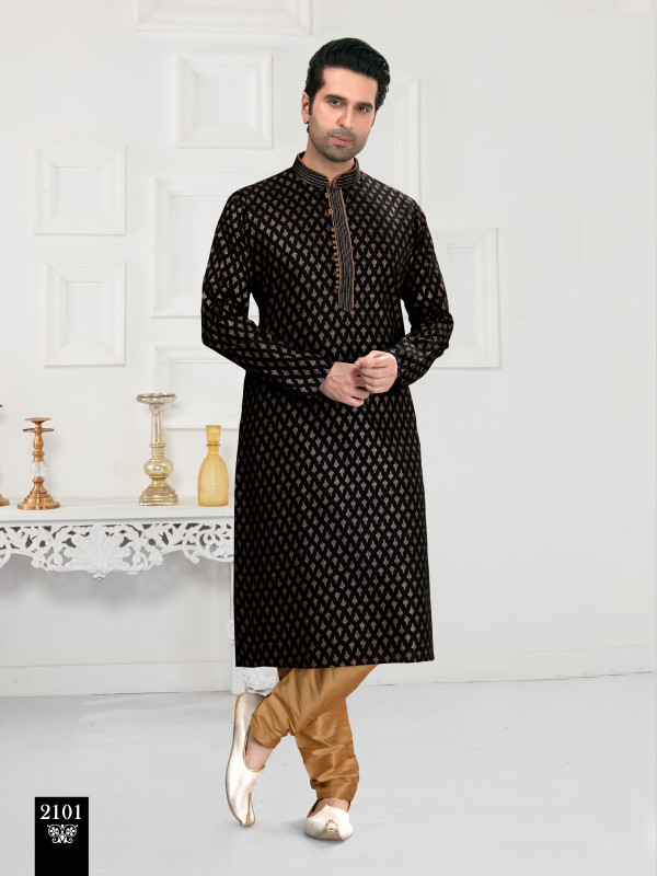 Cotton Silk Printed Readymade Kurta set in Black 