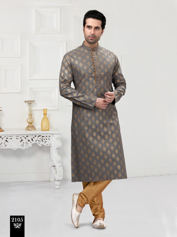Cotton Silk Printed Readymade Kurta set in Grey 