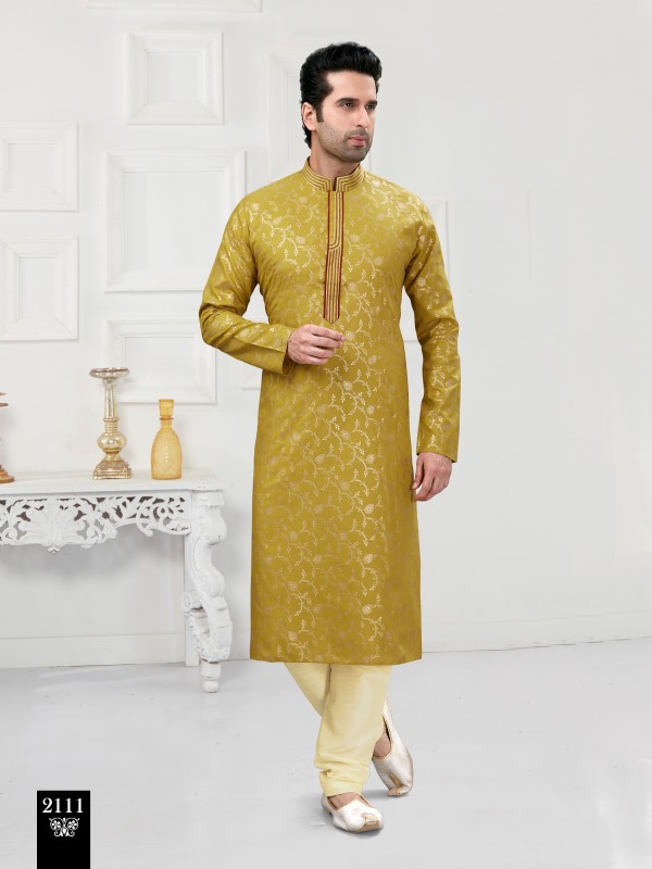 Cotton Silk Printed Readymade Kurta set in Mustard Yellow