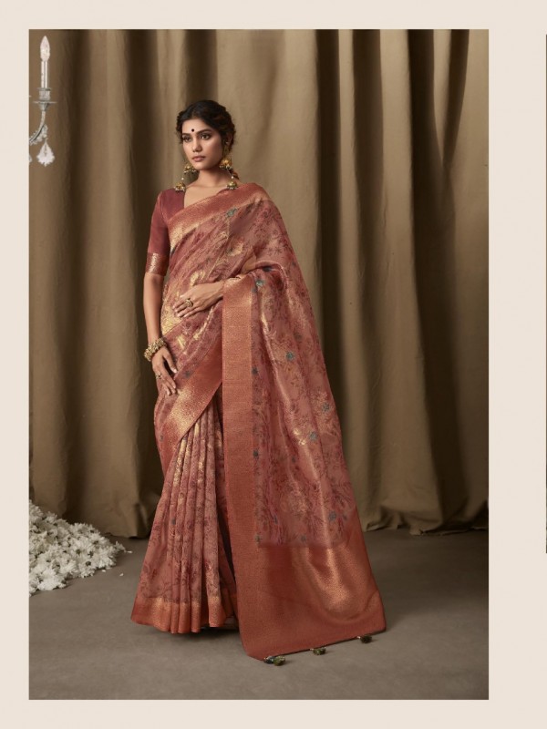 Banarasi Tissue Jacquard  Party Wear Saree Pink Color 