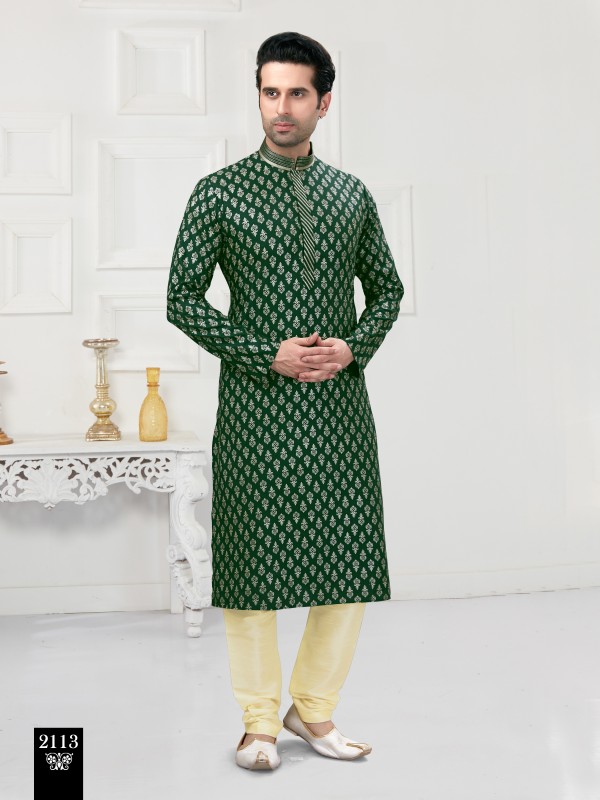 Cotton Silk Printed Readymade Kurta set in Green