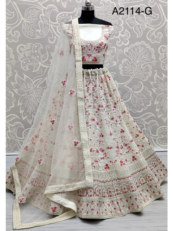 Soft Premium Net  Wedding Wear Lehenga In White With Embroidery Work