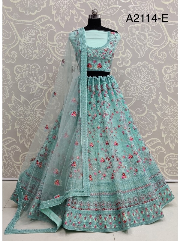 Soft Premium Net  Wedding Wear Lehenga In Blue With Embroidery Work