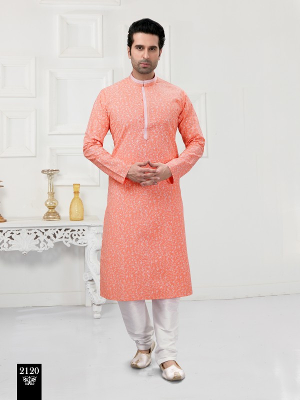 Cotton Silk Printed Readymade Kurta set in Pink Peach 