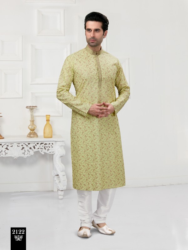 Cotton Silk Printed Readymade Kurta set in Pista