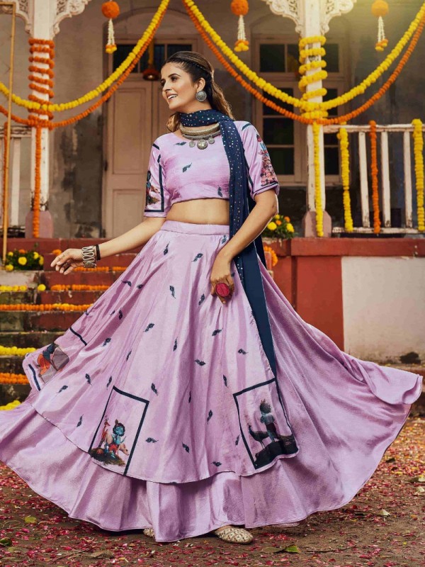 Silk Traditional Wear Lehenga In Purple Color With Embroidery Work