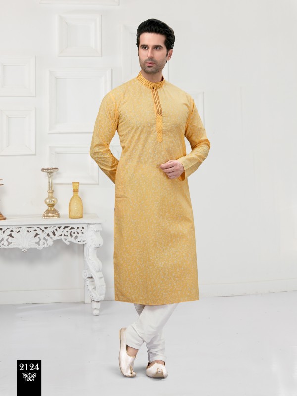 Cotton Silk Printed Readymade Kurta set in Light Yellow