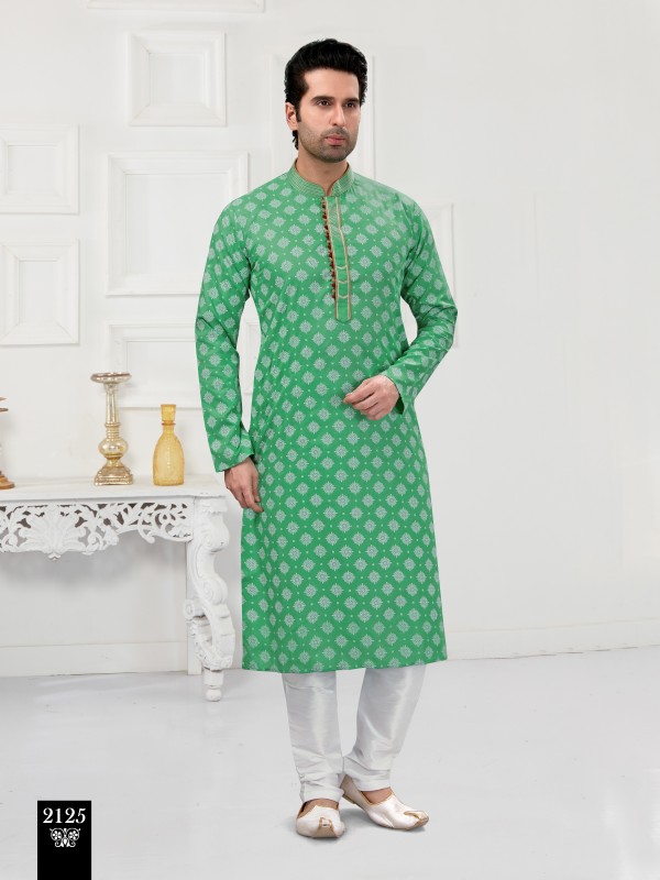Cotton Silk Printed Readymade Kurta set in Pastel Green