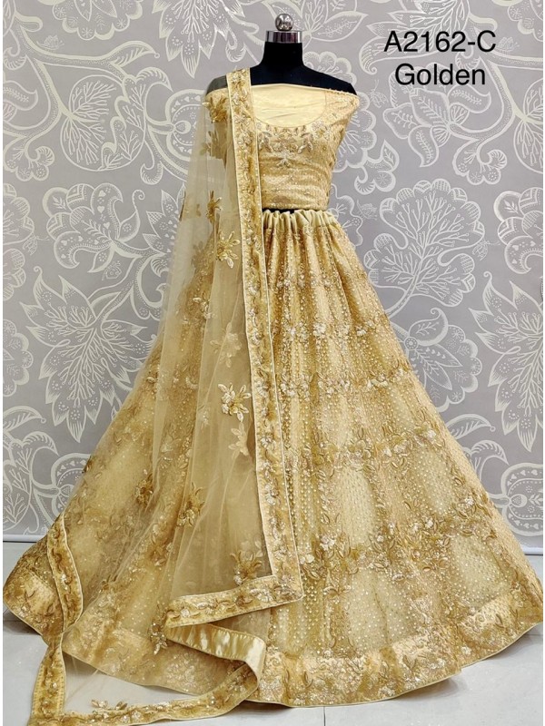 Soft Premium Net  Wedding Wear Lehenga In Cream With Embroidery Work
