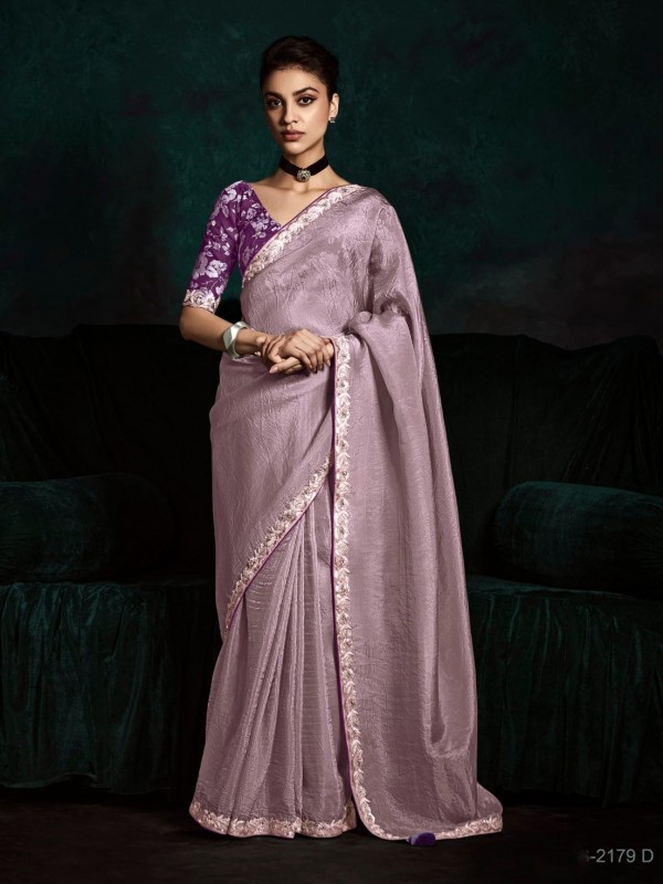 Fancy Silk Party wear Saree Purple Color with Embroidery Work