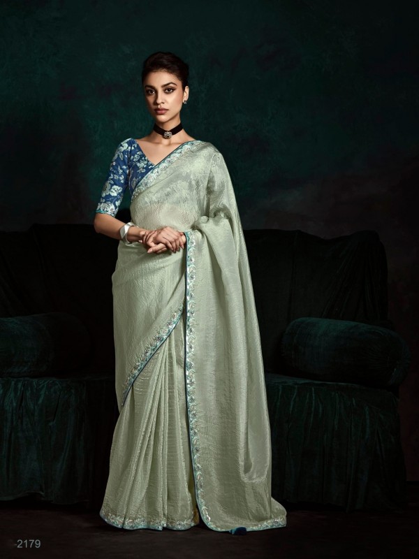 Fancy Silk Party wear Saree Mint Green Color with Embroidery Work
