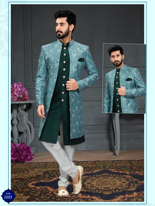 Heavy Imported Silk IndoWestern Ready Made Dress in Sea Green With Embordiery Work 