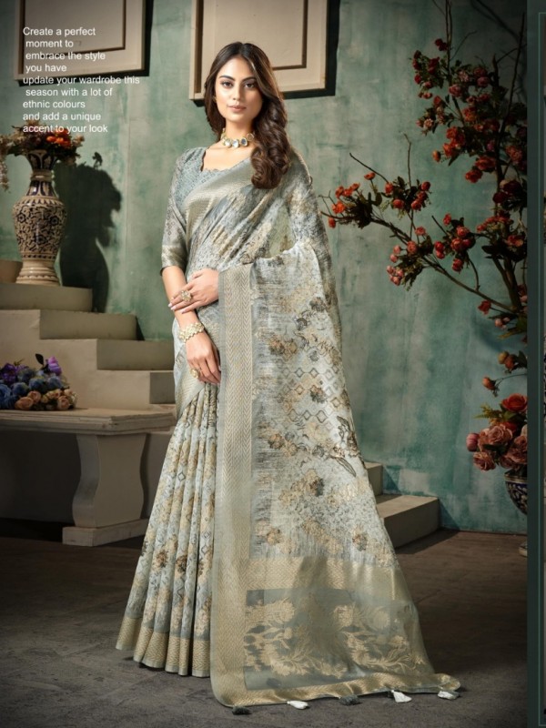  Silk  Saree Grey Color With Weaving Work