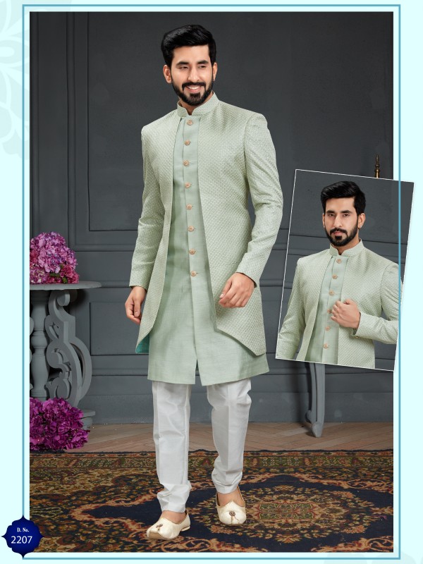 Heavy Imported Silk IndoWestern Ready Made Dress in Pista With Embordiery Work 