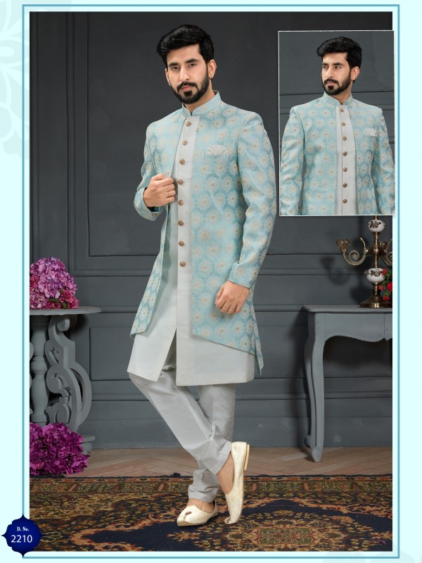 Heavy Imported Jacquard Silk IndoWestern Ready Made Dress in Sky Blue
