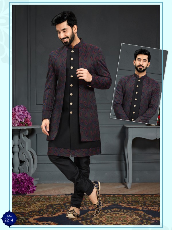 Heavy Imported Silk IndoWestern Ready Made Dress in Black With Jacquard