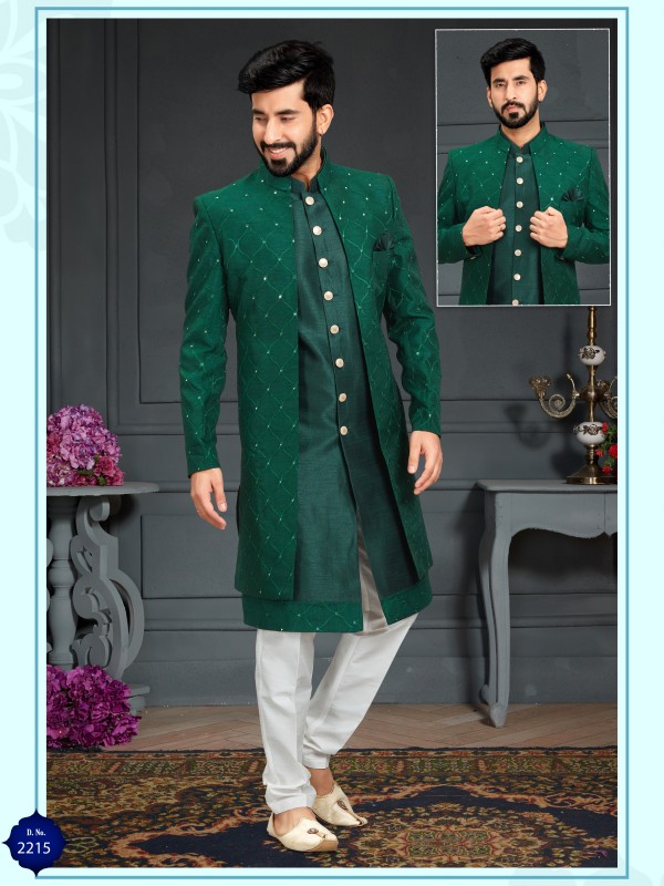 Heavy Imported Silk IndoWestern Ready Made Dress in Green With Embordiery Work 