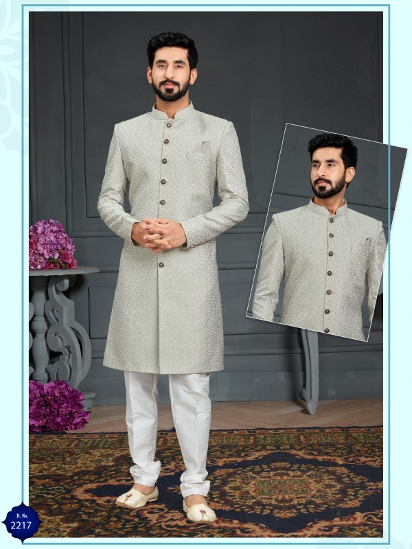 Heavy Imported Jacquard Silk IndoWestern Ready Made Dress in Dusty Pista