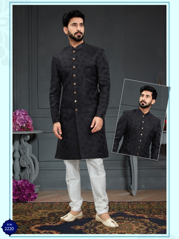 Heavy Imported Jacquard Silk IndoWestern Ready Made Dress in Black 