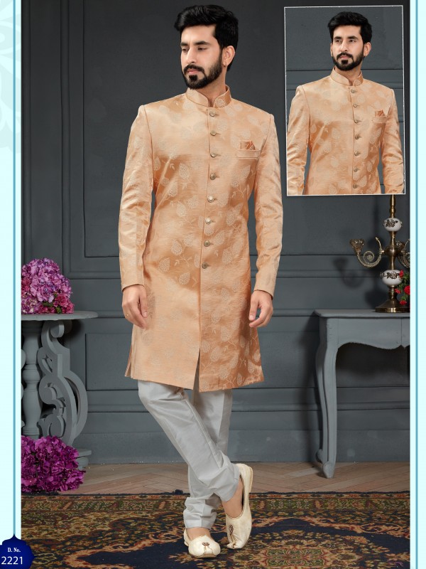 Heavy Imported Jacquard Silk IndoWestern Ready Made Dress in Peach 