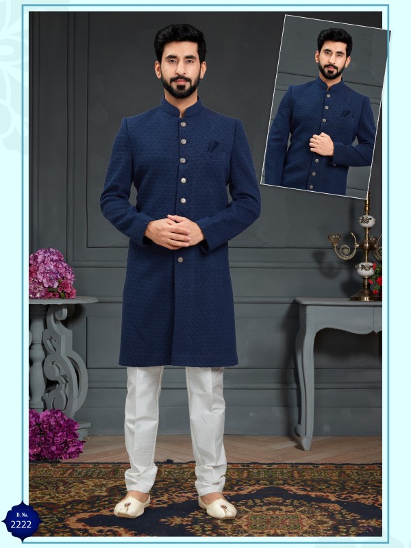 Heavy Imported Silk IndoWestern Ready Made Dress in Blue With Embordiery Work 