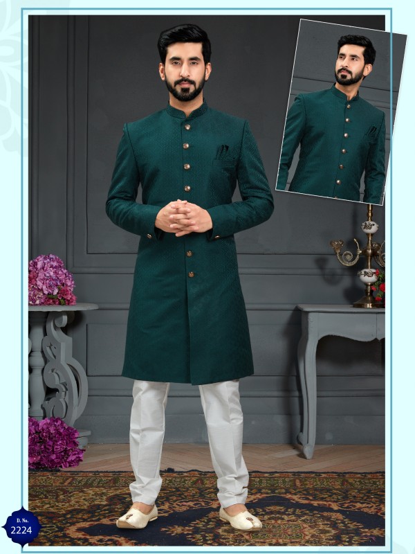 Heavy Imported Jacquard Silk IndoWestern Ready Made Dress in Bottle Green