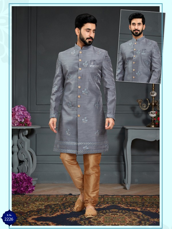 Heavy Imported Silk IndoWestern Ready Made Dress in Grey With Embordiery Work 