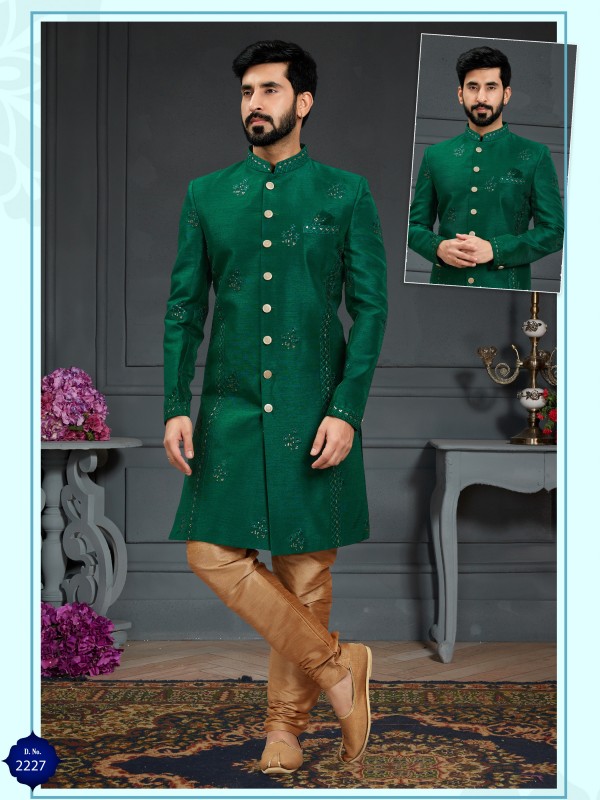 Heavy Imported Silk IndoWestern Ready Made Dress in Green With Embordiery Work 
