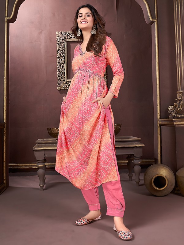 Heavy Rayon Party Wear Alia Salwar Suit in Peach Color 