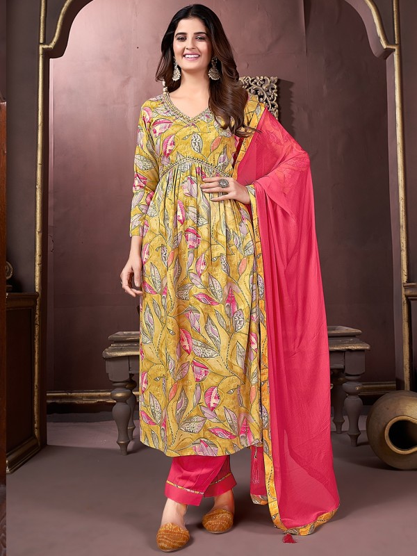 Heavy Rayon Party Wear Alia Salwar Suit in Mustard Color 