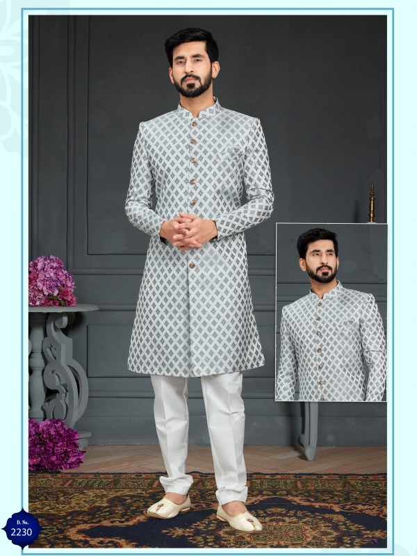 Heavy Imported Jacquard Silk IndoWestern Ready Made Dress in Grey
