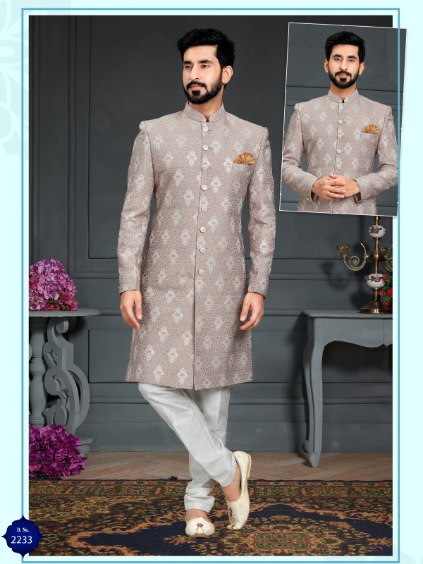 Heavy Imported Jacquard Silk IndoWestern Ready Made Dress in Brown 