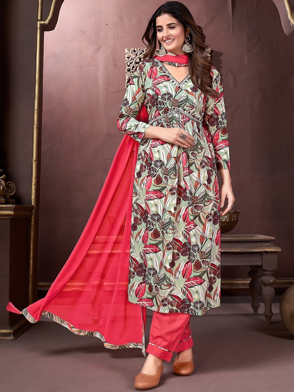 Heavy Rayon Party Wear Alia Salwar Suit in Green Color 