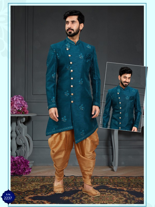 Heavy Imported Silk IndoWestern Ready Made Dress in Teal Blue With Embordiery Work 