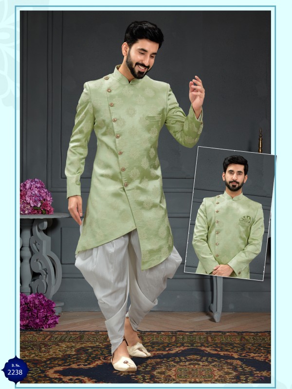 Heavy Imported Jacquard Silk IndoWestern Ready Made Dress in Pista