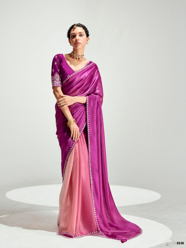 Organza Silk Party Wear Saree In Pink Color with Embroidery Work