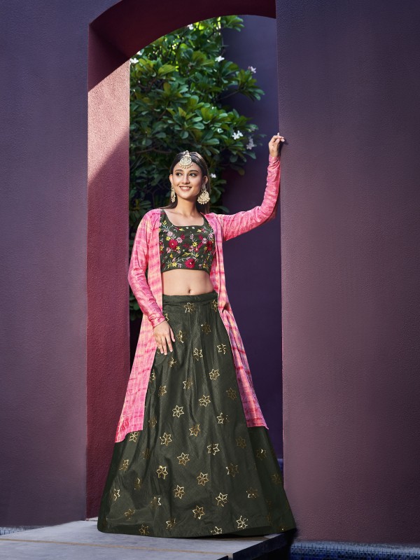  Silk Fabrics Party Wear Lehenga in Green Color With Embroidery  