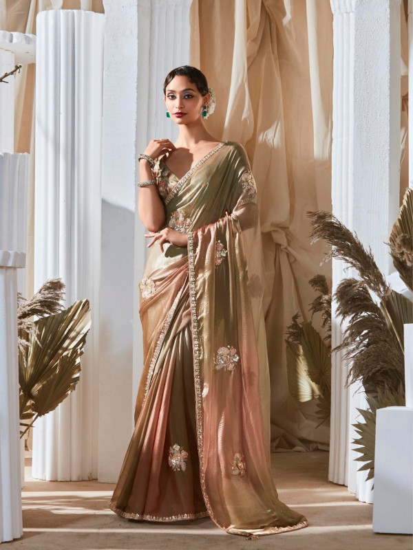 Fancy Silk Party wear Saree In Multicolor Color With Embroidery Work