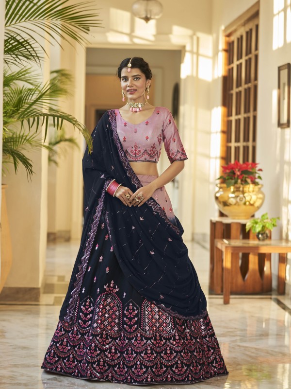  Silk  Party Wear Lehenga In Pink  & Blue Color With Embroidery Work