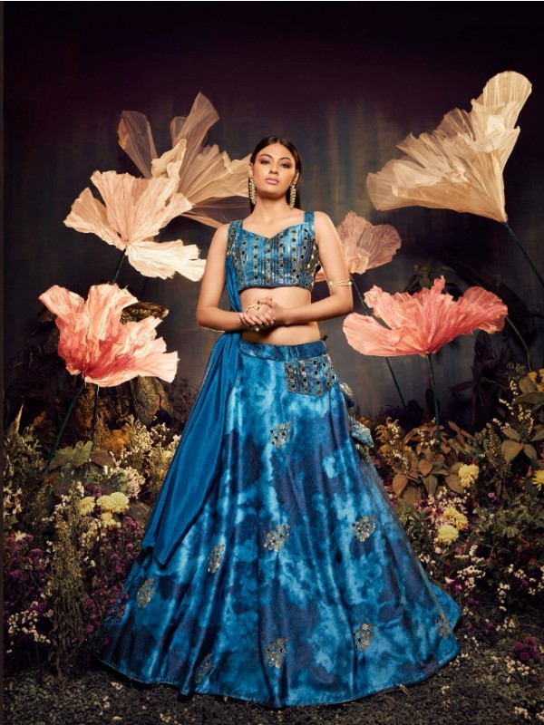 Pure Micro Velvet  Party Wear Lehenga In Blue Color With Embroidery Work 