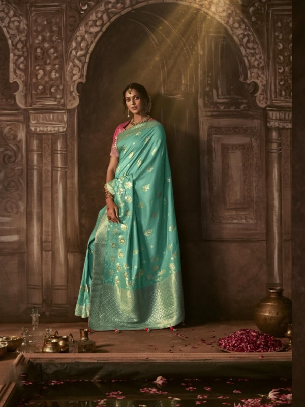  Pure Dola  Silk Party Wear Saree In Turquoise  Color 