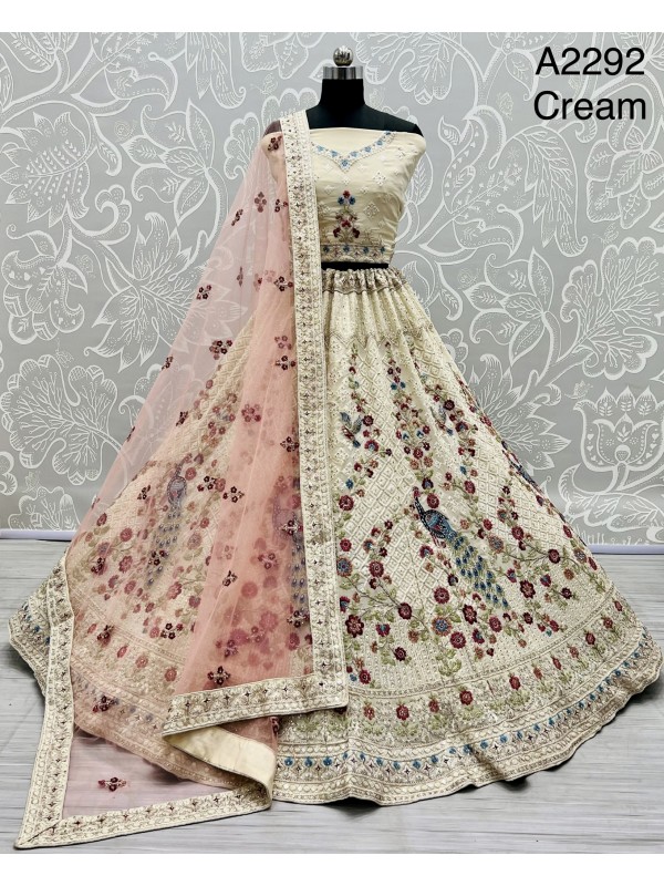Pure  Georgette Wedding Wear Lehenga In Cream Color With Embroidery Work 