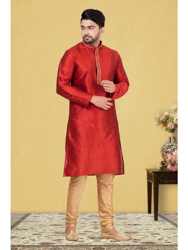 Mal Mal Silk Readymade Kurta set in Red 