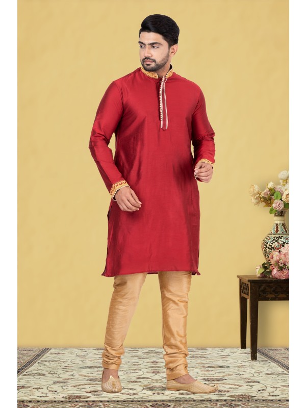 Mal Mal Silk Readymade Kurta set in Red 