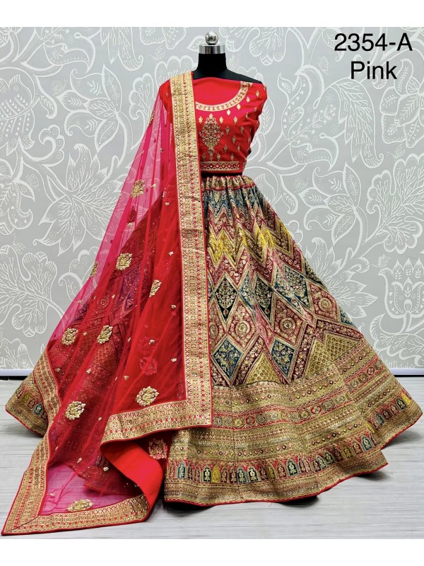 Pure Silk  Bridal  Wear Lehenga In Pink Color With Embroidery Work 