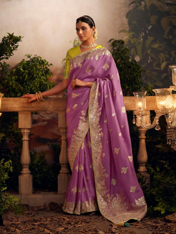  Pure Silk Saree In Purple Color With Embrodiery  Work